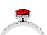 Platinum Oval Cut Ruby Solitaire Ring with Round  Pavé Band and Four-Prong Setting_28