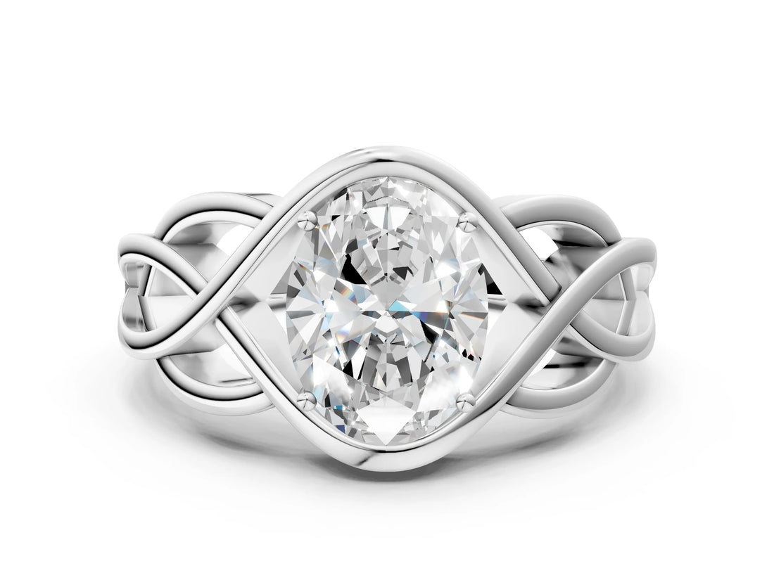 Platinum Oval Cut Solitaire Intertwined Band Prong Setting Ring_13