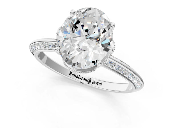 Platinum Oval Graduated Pave Engagement Ring Setting