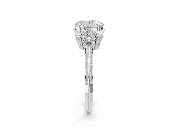 Platinum Oval Graduated Pave Engagement Ring Setting
