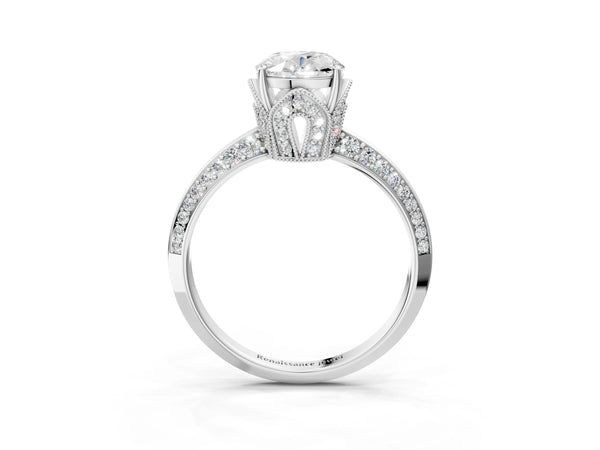 Platinum Oval Graduated Pave Engagement Ring Setting