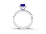 Platinum Oval Cut Tanzanite Halo Ring with Round Split Shank and Prong Setting_69