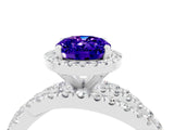 Platinum Oval Cut Tanzanite Halo Ring with Round Split Shank and Prong Setting_70