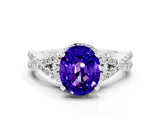 Platinum Oval Cut Tanzanite  Halo Twist Band Solitaire Prong Setting Ring_12