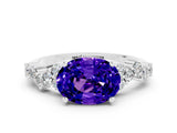 Platinum Oval Cut Tanzanite Scattered Round Accent Ring with Prong Setting_54