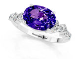 Platinum Oval Cut Tanzanite Scattered Round Accent Ring with Prong Setting_55