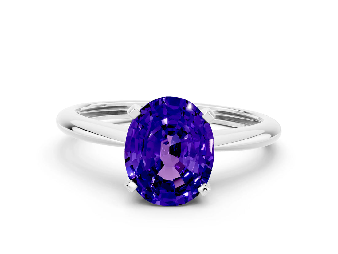 Platinum Oval Cut Tanzanite Solitaire Engagement Ring with Classic Band and Four-Prong Setting_12