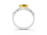 Platinum Oval Cut Yellow Sapphire Scattered Round Accent Ring with Prong Setting_33