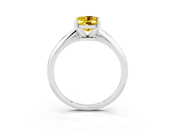 Platinum Oval Cut Yellow Sapphire Solitaire Engagement Ring with Classic Band and Four-Prong Setting