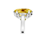 Platinum Oval Cut Yellow Sapphire Solitaire Ring with Flower Prong Setting and Classic Band_17