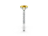 Platinum Oval Cut Yellow Sapphire Solitaire Ring with Round  Pavé Band and Four-Prong Setting_26
