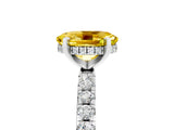 Platinum Oval Cut Yellow Sapphire Solitaire Ring with Round  Pavé Band and Four-Prong Setting_29