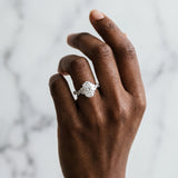 14K White Gold 4.04 Carat F VS1 Oval Diamond Cluster Pavé Band with Four-Prong Setting