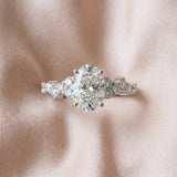 14K White Gold 4.04 Carat F VS1 Oval Diamond Cluster Pavé Band with Four-Prong Setting