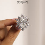 Platinum Oval Diamond Cluster Ring with Round and Baguette Stones, Split Shank Band, Prong Setting_49