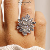 Platinum Oval Diamond Cluster Ring with Round and Baguette Stones, Split Shank Band, Prong Setting_51