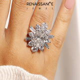 Platinum Oval Diamond Cluster Ring with Round and Baguette Stones, Split Shank Band, Prong Setting_56