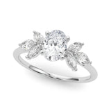Platinum Oval Diamond Floral Cluster Ring with Marquise Side Stones and Six-Prong Solitaire Setting 2