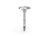 Platinum Oval Diamond Halo Ring with Milgrain Frame and Pavé Band 2