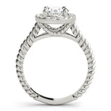 Platinum Oval Diamond Halo Ring with Twisted Band and Prong Setting 2