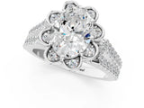 Platinum Oval Halo Diamond Floral Split Shank Engagement Ring 1