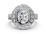 Platinum Oval Halo Diamond Ring with Milgrain Bezel and Prong Setting_6