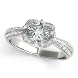 Platinum Oval Halo Diamond Split Shank Ring with Four-Prong Setting