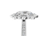 Platinum Oval Halo Milgrain Pave Diamond Ring with Four-Prong Setting
