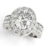 Platinum Oval Halo Pave Diamond Ring with Four-Prong Setting