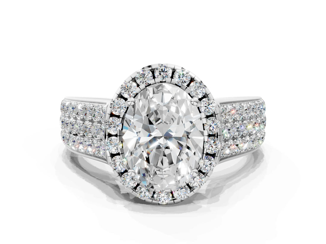 Platinum Oval Halo Round Diamond Pave Band with Prong Setting 1