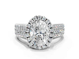 Platinum Oval Halo Round Diamond Pave Band with Prong Setting 1