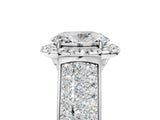 Platinum Oval Halo Round Diamond Pave Band with Prong Setting