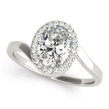 Platinum Oval Halo Solitaire Diamond Ring with Split Shank and Prong Setting 1