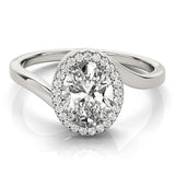 Platinum Oval Halo Solitaire Diamond Ring with Split Shank and Prong Setting 2