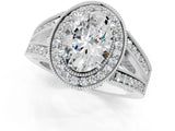 Platinum Oval Halo Split Shank Diamond Ring with Milgrain Prong Setting_15
