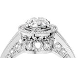 Platinum Oval Halo Split Shank Diamond Ring with Milgrain Prong Setting_18
