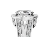 Platinum Oval Halo Split Shank Diamond Ring with Milgrain Prong Setting_19