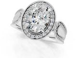 Platinum Oval Halo Split Shank Milgrain Diamond Ring_19