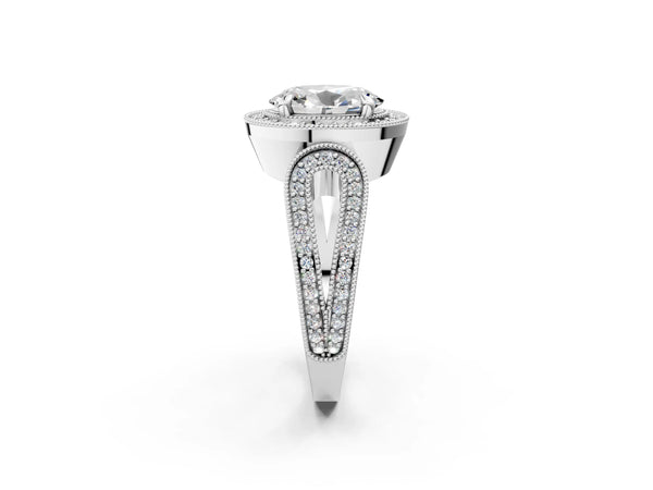 Platinum Oval Vintage Milgrain Halo Engagement Ring Setting with Pave Loop Shoulders