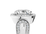 Platinum Oval Halo Split Shank Milgrain Diamond Ring_23