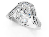 Platinum Oval Solitaire Diamond Engagement Ring with Pave Band and Four-Prong Setting 3
