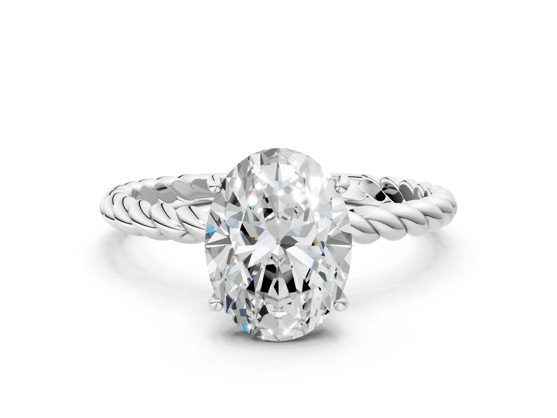 Platinum Oval Solitaire Twist Band Ring with Four-Prong Setting_12