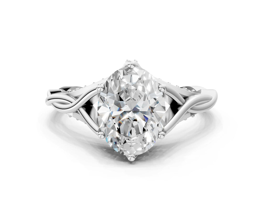 Platinum Oval Solitaire Twist Band Six-Prong Setting 1