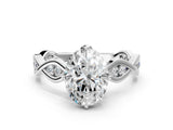 Platinum Oval Solitaire Twist Band with Leaf Prong Setting 1