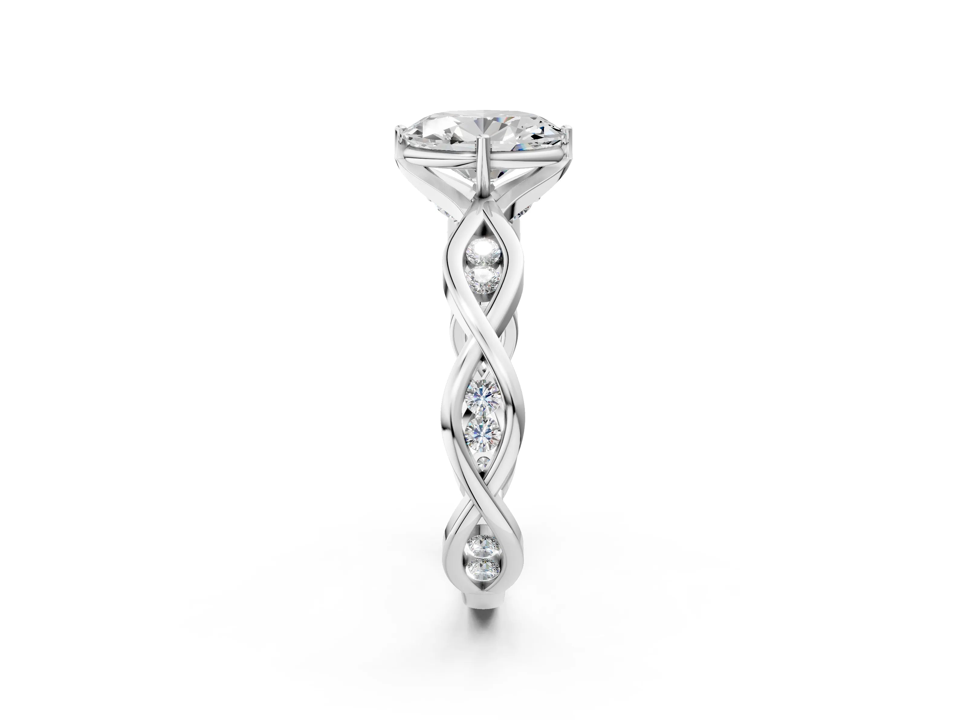 Platinum Oval Solitaire Twist Band with Leaf Prong Setting 3
