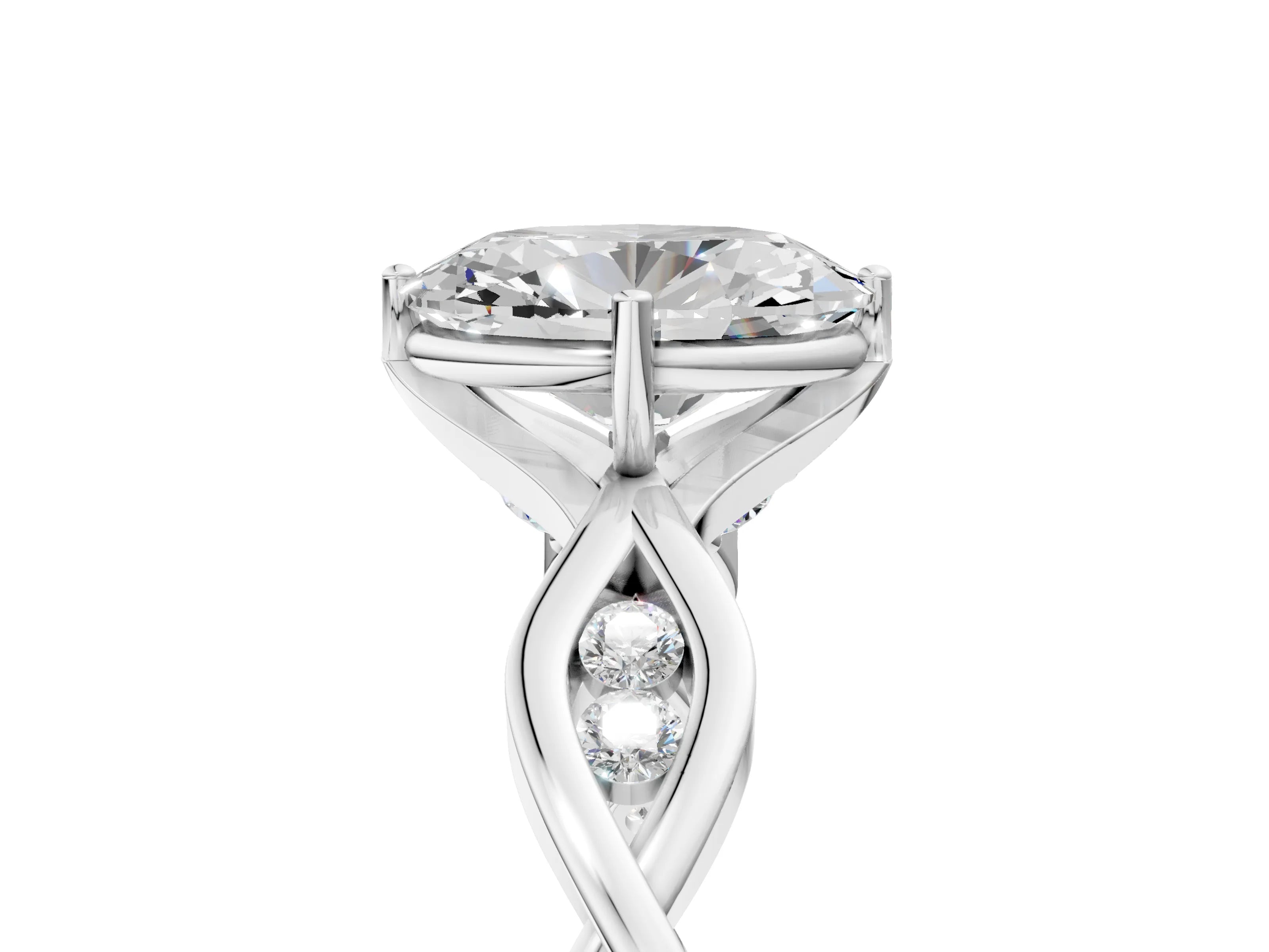Platinum Oval Solitaire Twist Band with Leaf Prong Setting