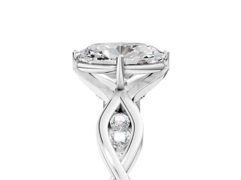 Platinum Oval Solitaire Twist Band with Leaf Prong Setting