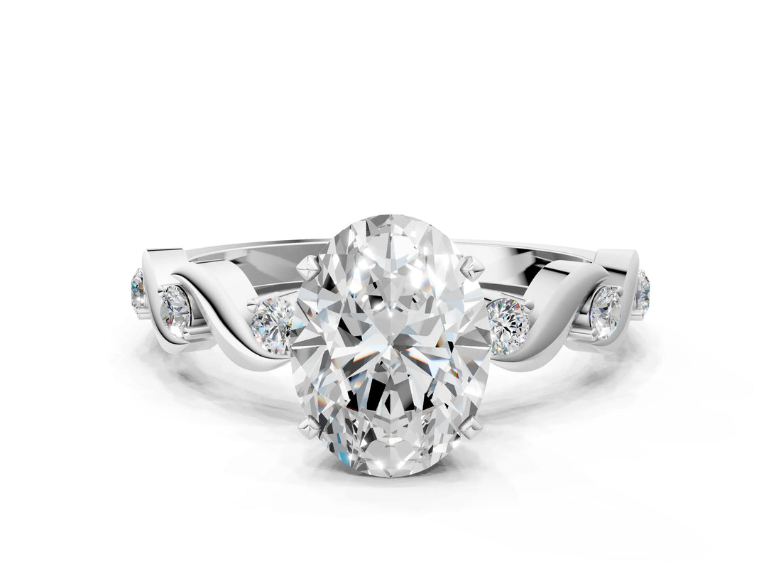 Platinum Oval Solitaire Twisted Band with Prong Setting
