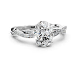 Platinum Oval Solitaire Twisted Pave Diamond Ring with Four-Prong Setting_8