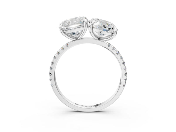 Platinum Oval and Cushion Toi Moi Ring with Prong Setting and Pave Band